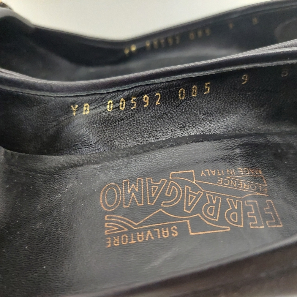 Salvatore Ferragamo Black Heeled Loafers with Gold Accents - Picture 4 of 7